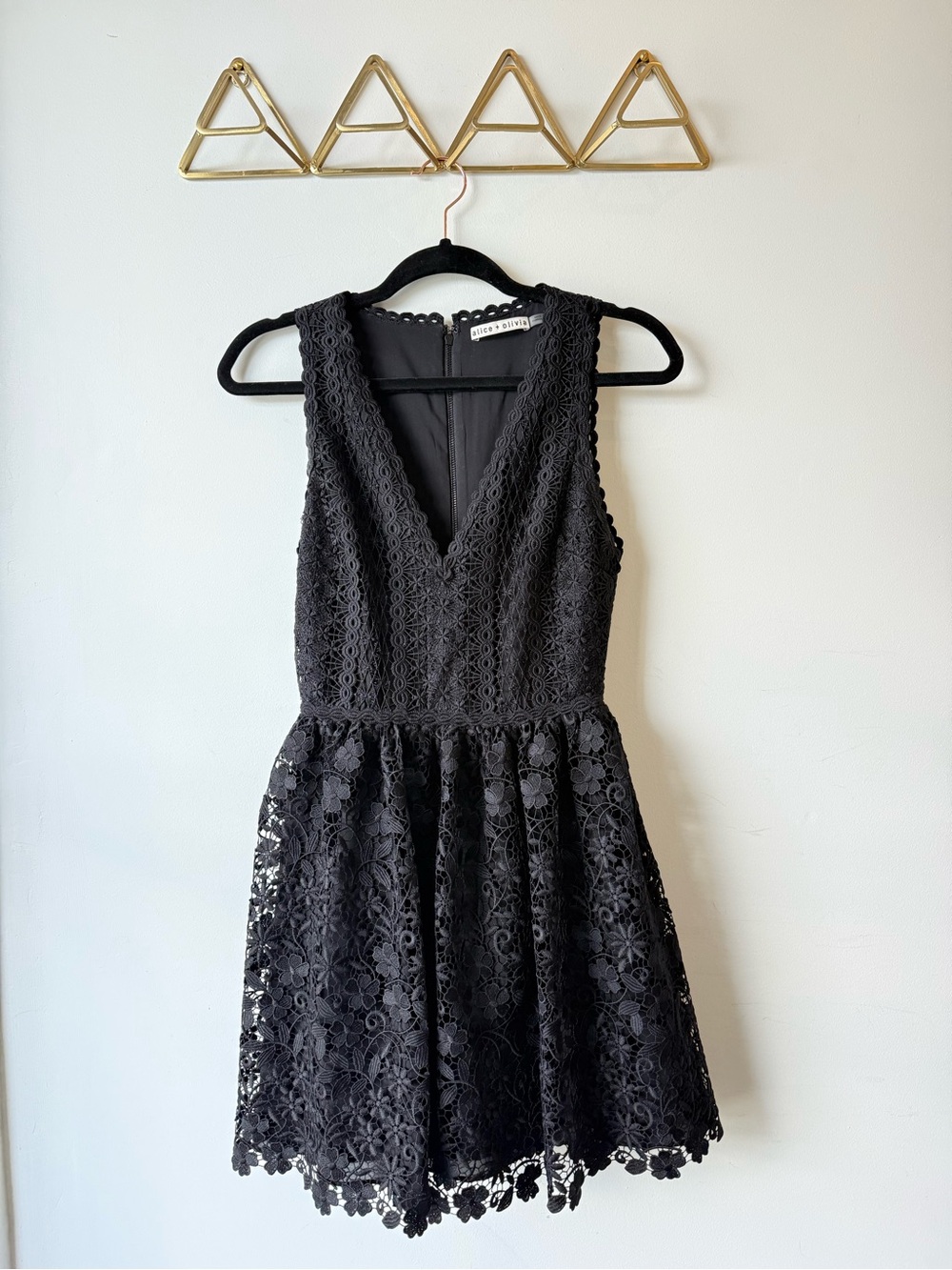 Alice + Olivia Black Crochet Lace Fit & Flare Mini Dress Size 0